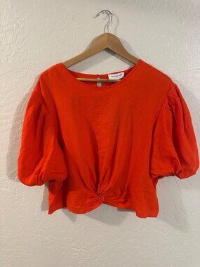 NWT Marc New York Jeans Orange Twist Bottom Puff Sleeve Crop Top